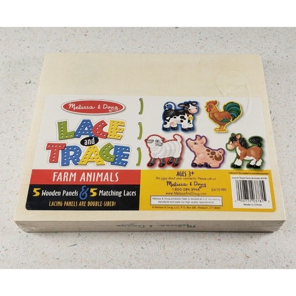 Melissa and Doug Lace and Trace Farm Animals Wooden Panel & Laces - Ages 3+ NEW - Picture 8 of 14